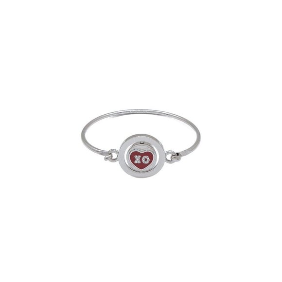 Carolee XO Red Heart Silver Tone Double Sided Charm Bangle Bracelet - Picture 3 of 6